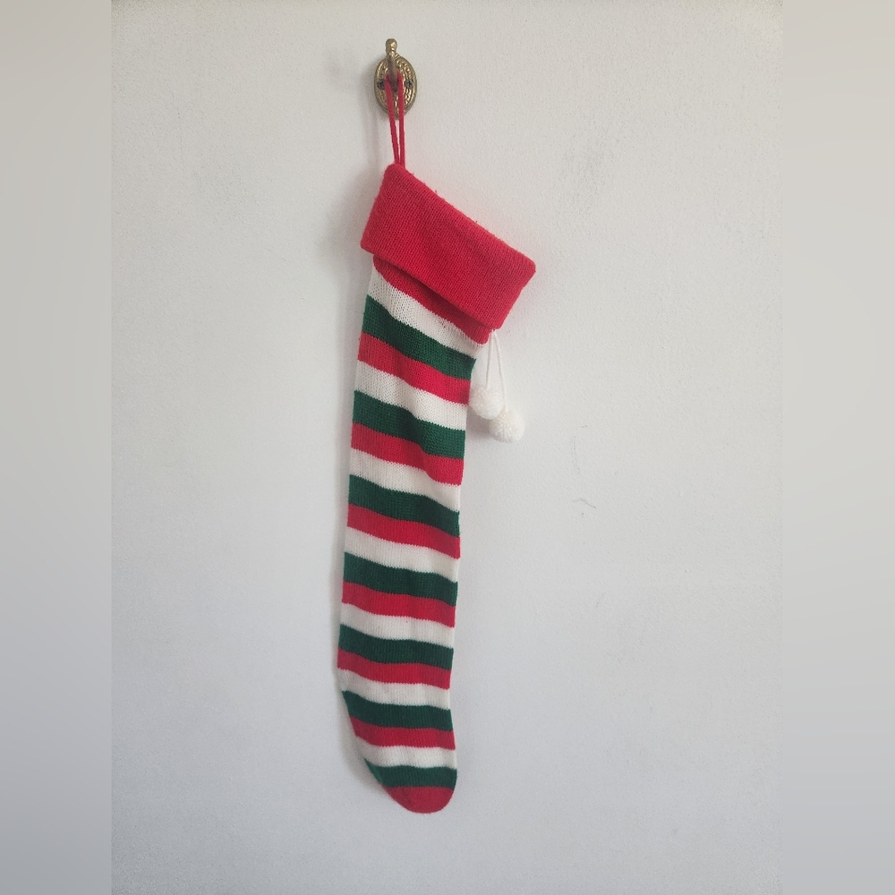 Vintage Christmas Pom Pom Stocking